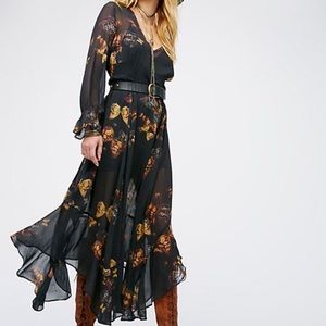Free people butterfly skies black maxi dress Rare